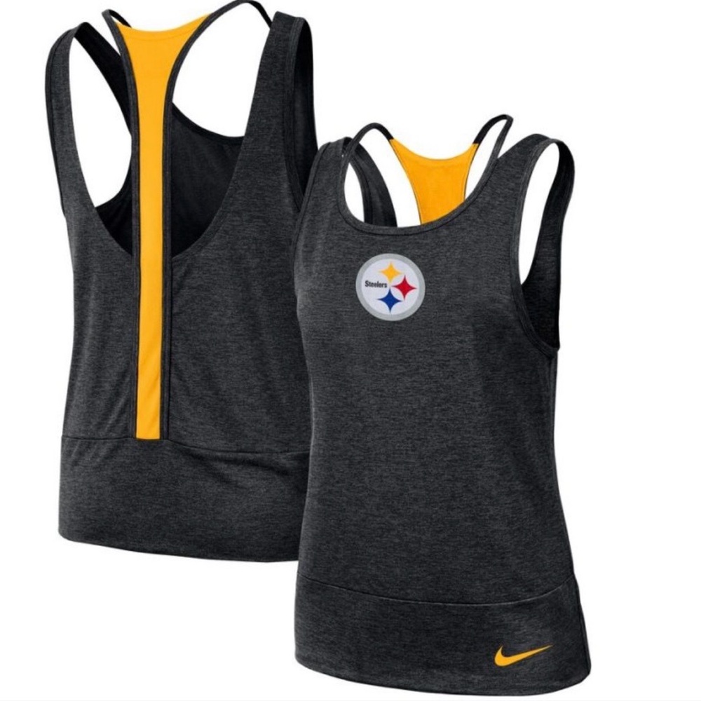 Women’s Nike Pittsburgh Steelers Dri-Fit Racerback Charcoal and Gold Tank Top XS